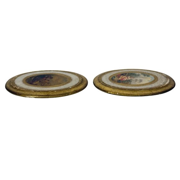 Distressed Pair of MC Imports Italy Gilt Italian Florentine Miniature Oval Wall - Picture 5 of 8